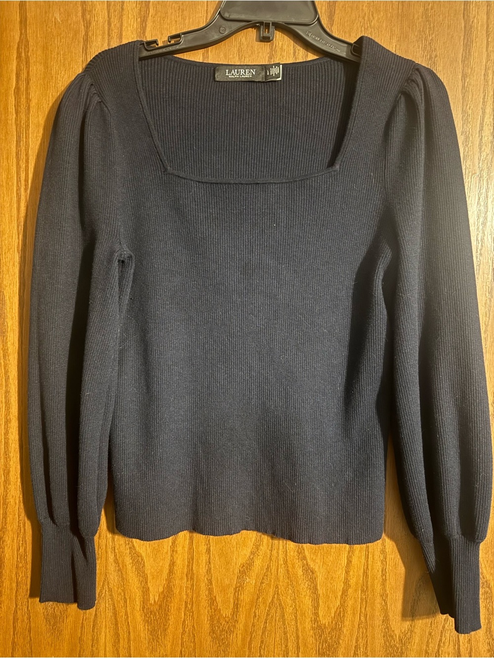 Lauren Ralph Lauren Square-Neck Ribbed Sweater with Puff Shoulders